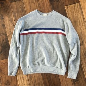 Soft Grey Sweatshirt With Red, White, and Blue Stripe Size XS